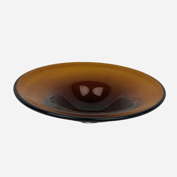 Vintage 1970s Amber Brown Blown Art Glass 7" Bowl Decor Mid Century Modern MCM - Picture 3 of 9